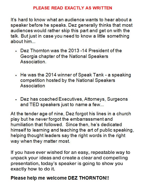 Examples of Great Speaker Introductions Dez Thornton